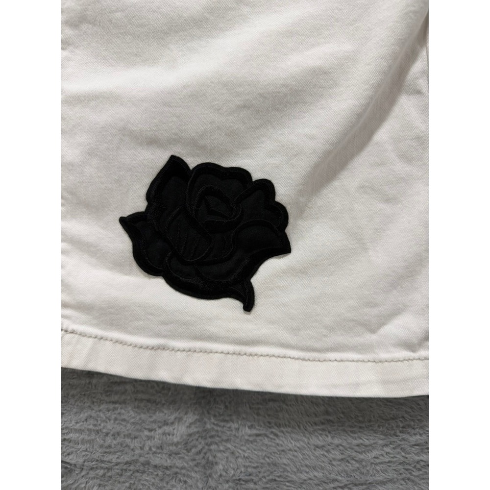 White House Black Market Denim Mini Skirt Women Size 2 White Floral Stretch - Picture 3 of 13